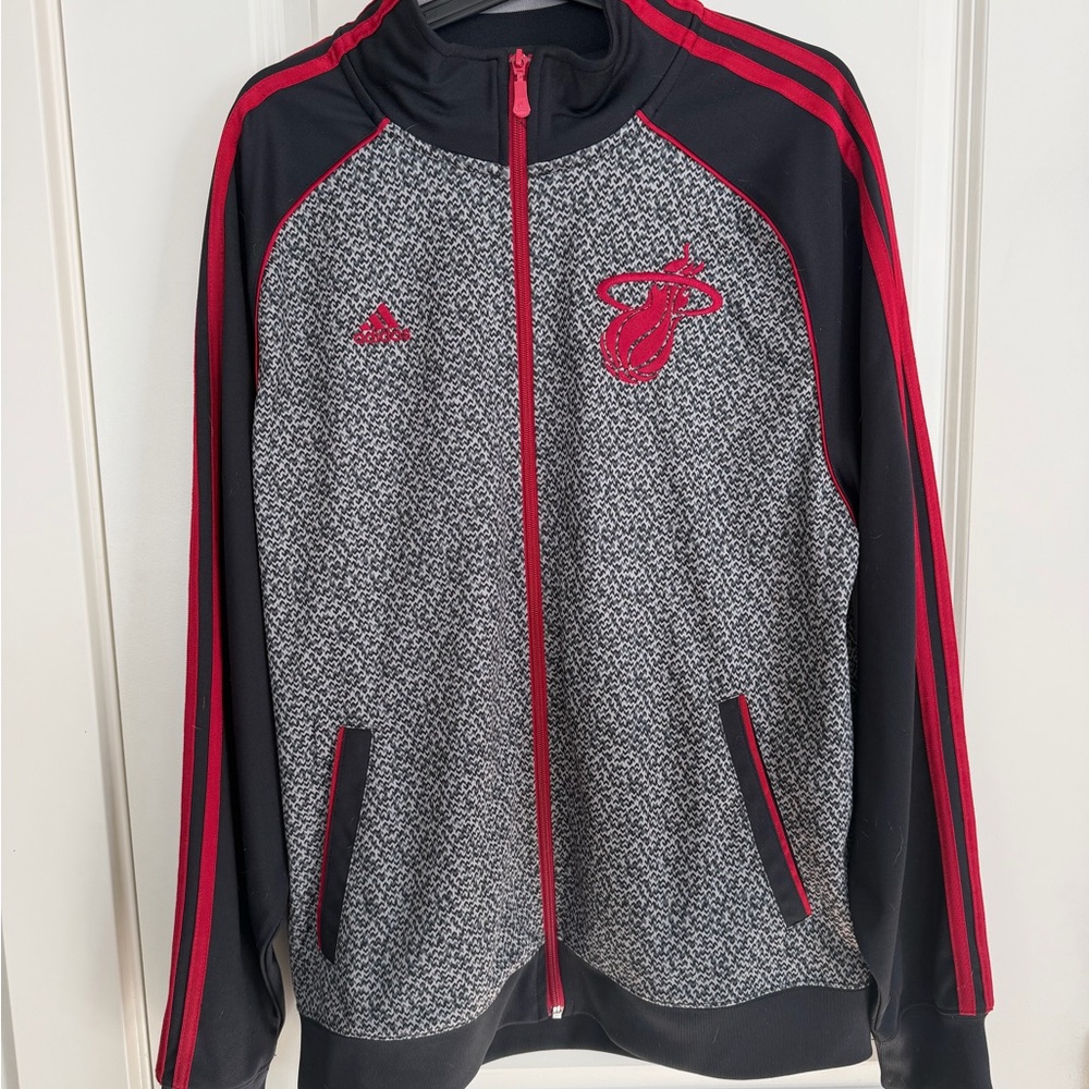 Miami Heat Adidas Black and Red Patterned Jacket